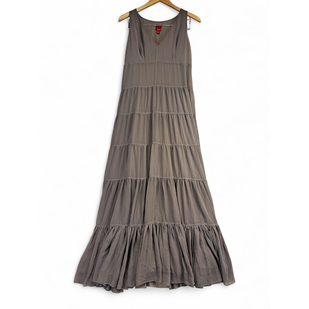 GILI Tiered Maxi Dress‎ Size 4 Taupe V-Neck